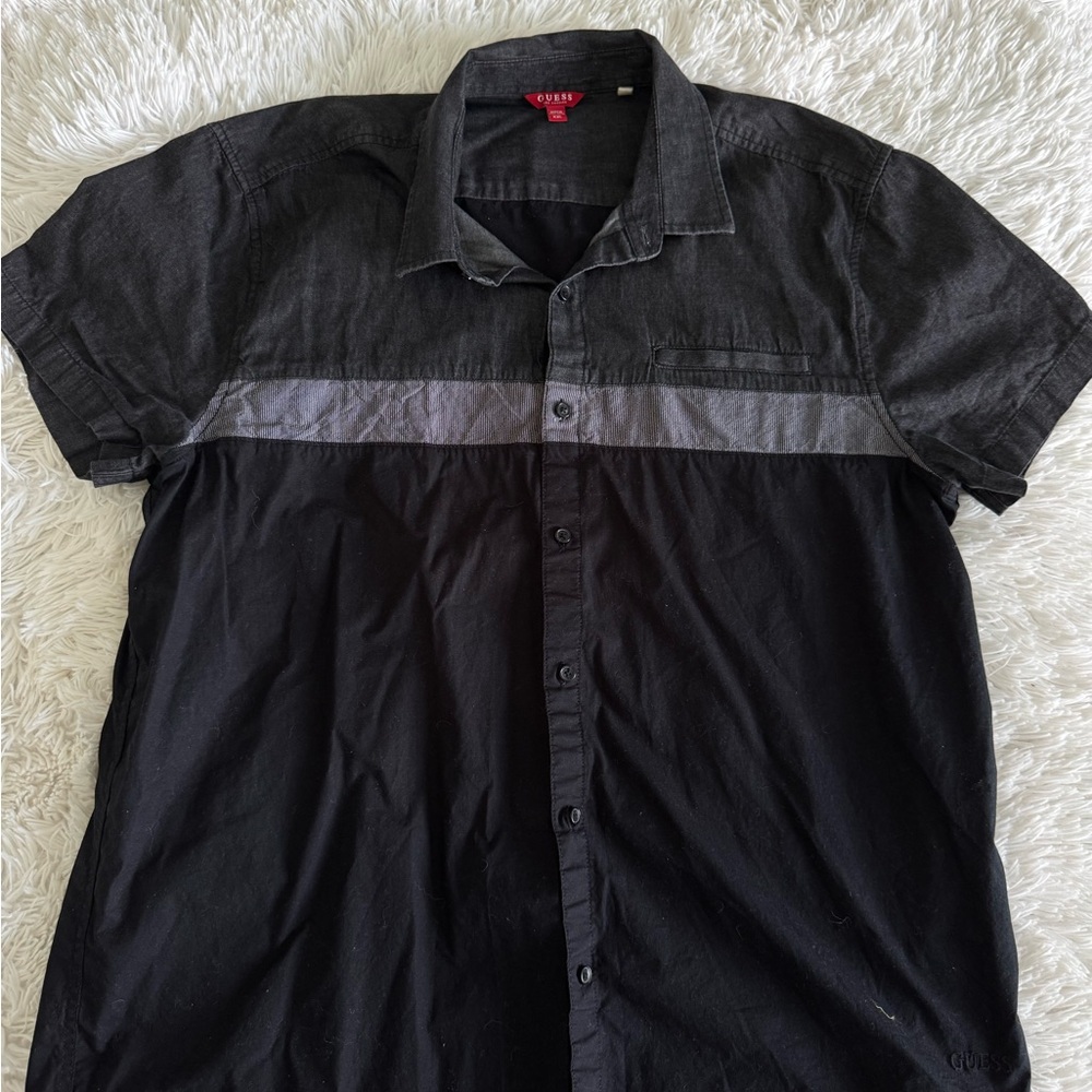 Guess Black and Gray Casual Button Down Shirt